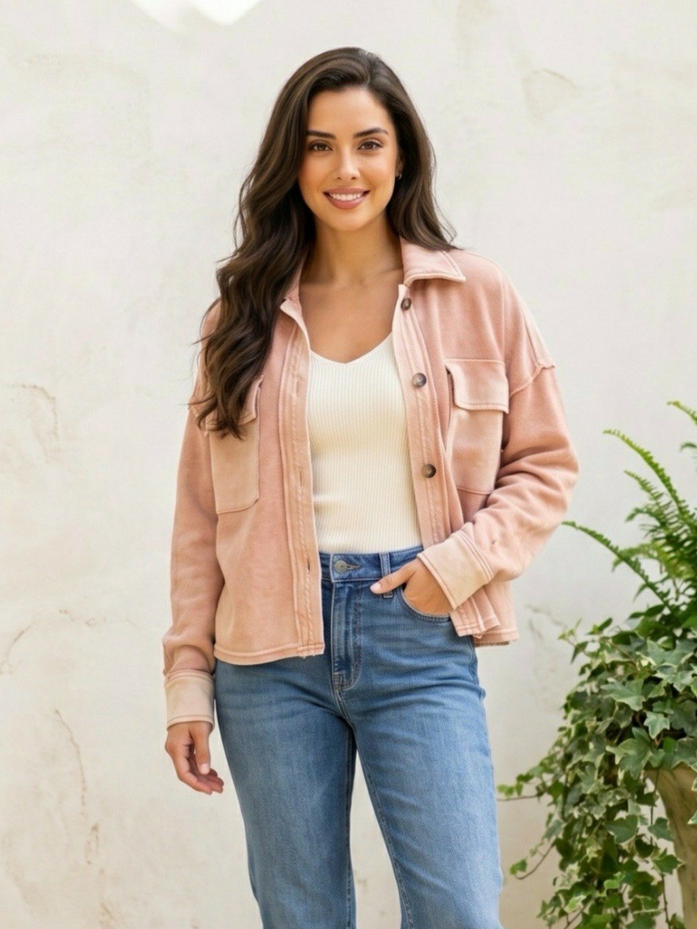 VICI COLLECTION REVERSE CONTRAST MINERAL WASH UTILITY JACKET